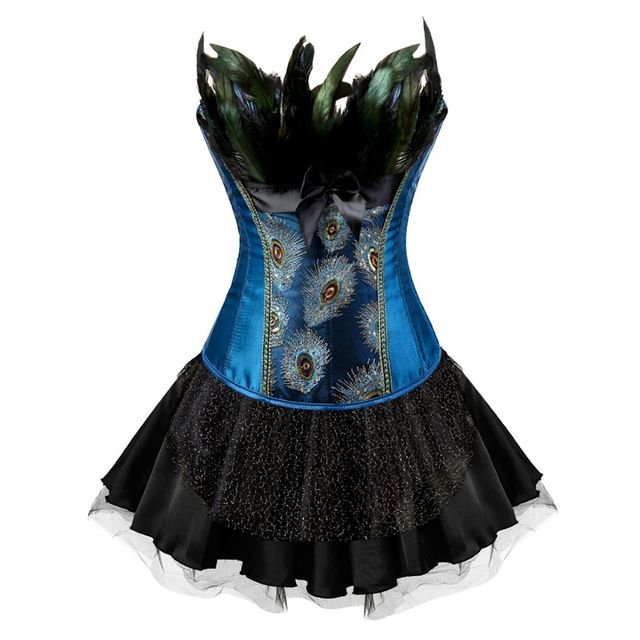 Korsettkleid Drag Peacock (Blaues Top / Schwarzer Rock)