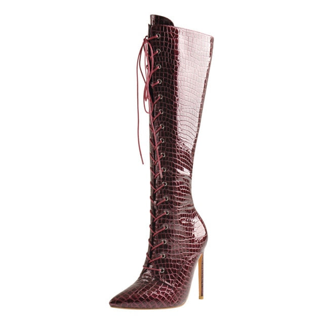 Stiefel Queen Khan (Krokodil rot)