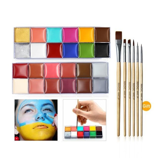 Set mit 6 Pinseln + 24 Farben Ölkörperfarbe