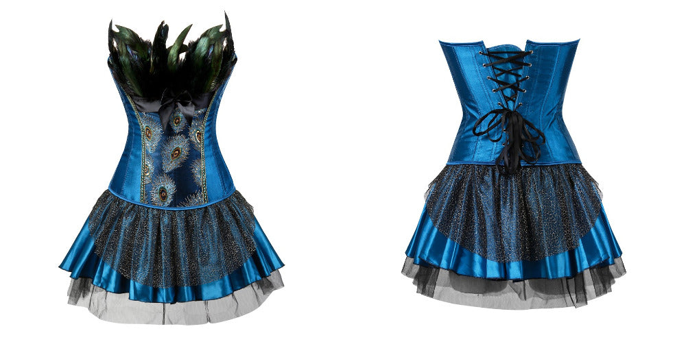 Korsettkleid Drag Peacock (Blaues Top / Blauer Rock)