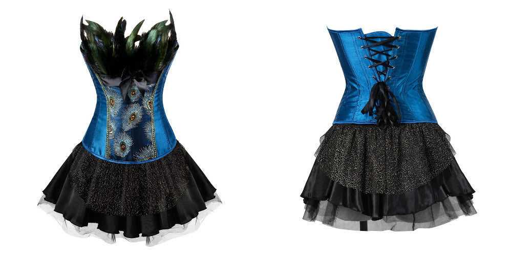 Korsettkleid Drag Peacock (Blaues Top / Schwarzer Rock)