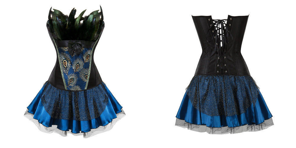 Korsettkleid Drag Peacock (Schwarzes Top / Blauer Rock)