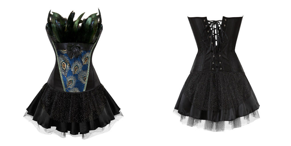 Korsettkleid Drag Peacock (Schwarzes Top / Schwarzer Rock)