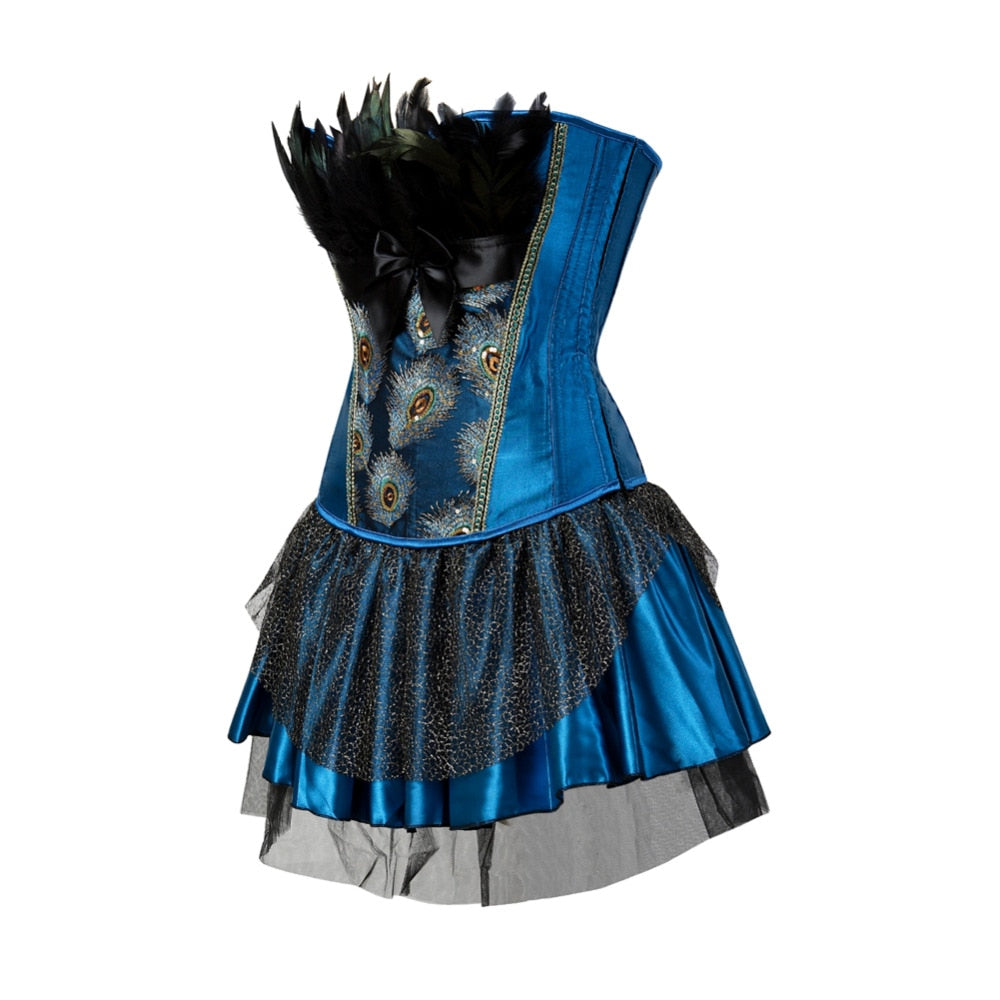 Korsettkleid Drag Peacock (Blaues Top / Blauer Rock)