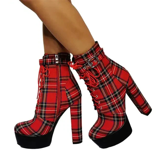 Stiefel Queen Highschool (Rot und Schwarz)