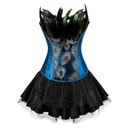 Korsettkleid Drag Peacock (Blaues Top / Schwarzer Rock)